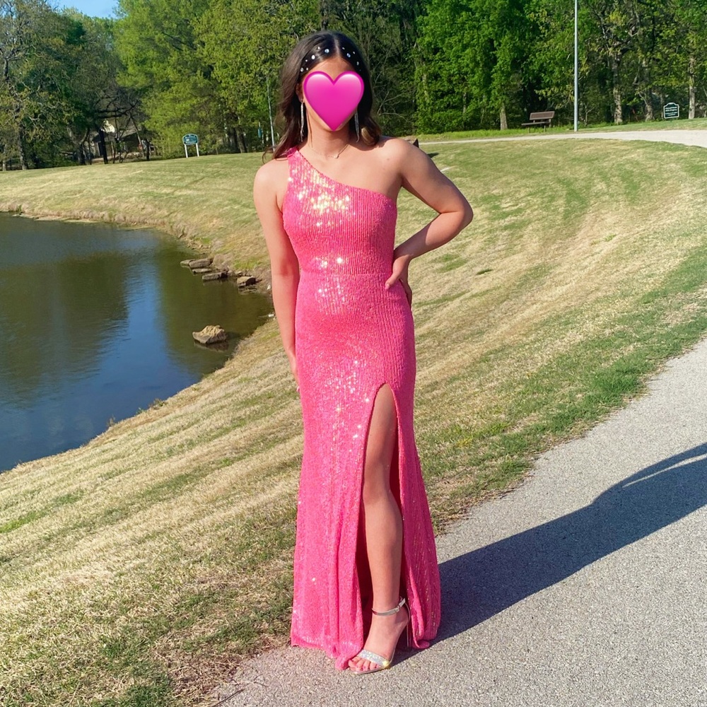 Pink Sequin Single Shoulder Prom Dress Size 1